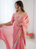 Fabulous Peach Lace Border Silk Designer Saree With Blouse