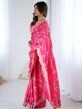 Sparkling Rani Pink Sequins Embroidered Satin Saree With Blouse