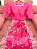 Sparkling Rani Pink Sequins Embroidered Satin Saree With Blouse
