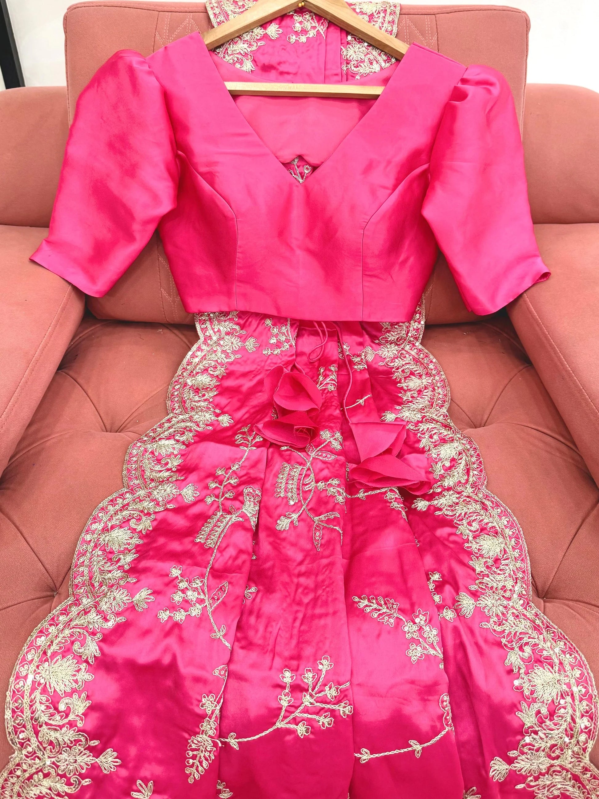 Sparkling Rani Pink Sequins Embroidered Satin Saree With Blouse