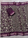 Fabulous Wine Floral Printed Silk Casual Wear Saree With Blouse