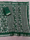 Adorable Green Floral Printed Silk Festival Wear Saree With Blouse