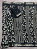 Wonderful Black Floral Printed Silk Casual Wear Saree With Blouse