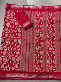 Graceful Red Floral Printed Silk Festival Wear Saree With Blouse