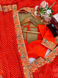Glowing Orange Embroidery Georgette Festival Wear Saree With Blouse