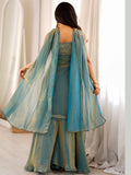 Stylish Green Embroidered Silk Festival Wear Sharara Suit With Dupatta