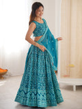 Amazing Sky Blue Sequins Work Georgette Festival Wear Lehenga Choli