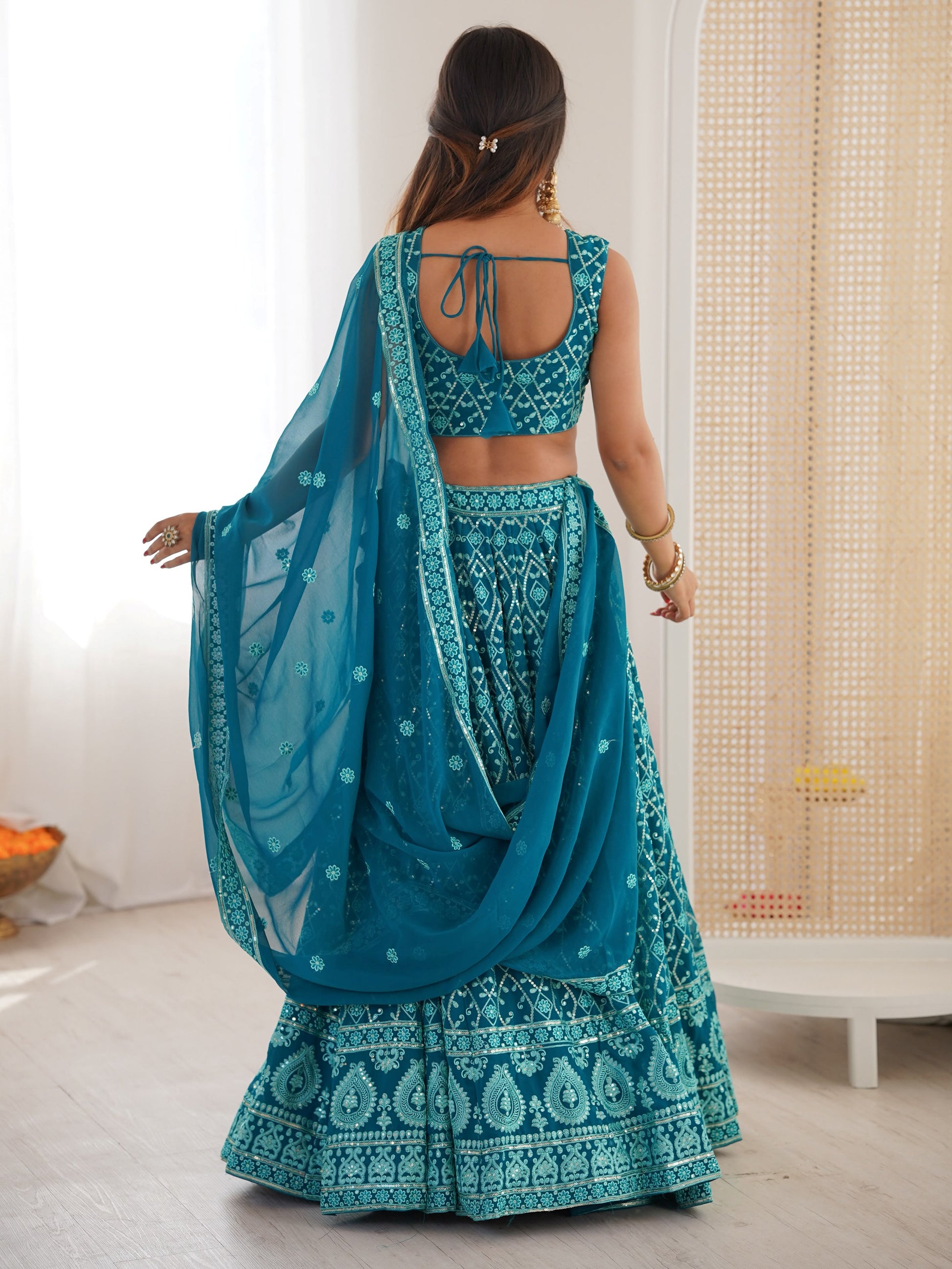Amazing Sky Blue Sequins Work Georgette Festival Wear Lehenga Choli