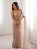 Sophisticated Beige Sequin Work Net Wedding Wear Saree