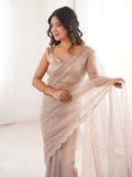 Sophisticated Beige Sequin Work Net Wedding Wear Saree