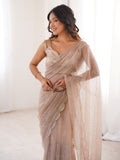 Sophisticated Beige Sequin Work Net Wedding Wear Saree