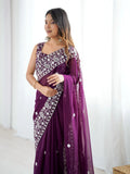 Majestic Wine Thread Embroidered Georgette Wedding Wear Saree