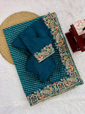Enchanting Teal Blue Sequins Work Georgette Function Wear Saree
