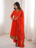 Wonderful Orange Embroidered Georgette Wedding Wear Anarkali Suit