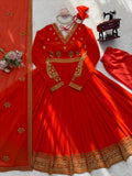 Wonderful Orange Embroidered Georgette Wedding Wear Anarkali Suit