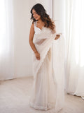 Elegant White Sequins Work Net Wedding Wear Saree