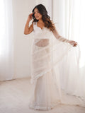 Elegant White Sequins Work Net Wedding Wear Saree