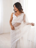 Elegant White Sequins Work Net Wedding Wear Saree
