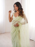 Fascinating Pista Green Sequins Work Net Festival Wear Saree