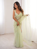 Fascinating Pista Green Sequins Work Net Festival Wear Saree
