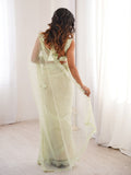 Fascinating Pista Green Sequins Work Net Festival Wear Saree