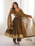 Charming Olive Green Embroidered Georgette Wedding Wear Anarkali Suit