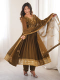 Charming Olive Green Embroidered Georgette Wedding Wear Anarkali Suit
