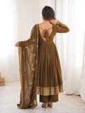 Charming Olive Green Embroidered Georgette Wedding Wear Anarkali Suit