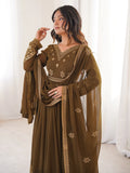 Charming Olive Green Embroidered Georgette Wedding Wear Anarkali Suit