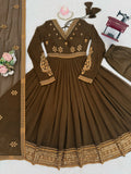Charming Olive Green Embroidered Georgette Wedding Wear Anarkali Suit