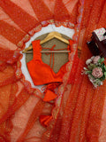 Fabulous Orange Sequins Work Net Party Wear Saree