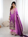 Dazzling Lavender Embroidered Chinon Festive Wear Sharara Suit