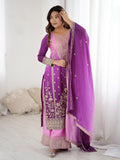 Dazzling Lavender Embroidered Chinon Festive Wear Sharara Suit