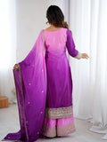 Dazzling Lavender Embroidered Chinon Festive Wear Sharara Suit