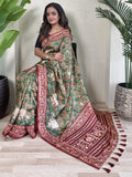 Astonishing Green Pichwai Printed Viscose Silk Traditional Saree With Blouse