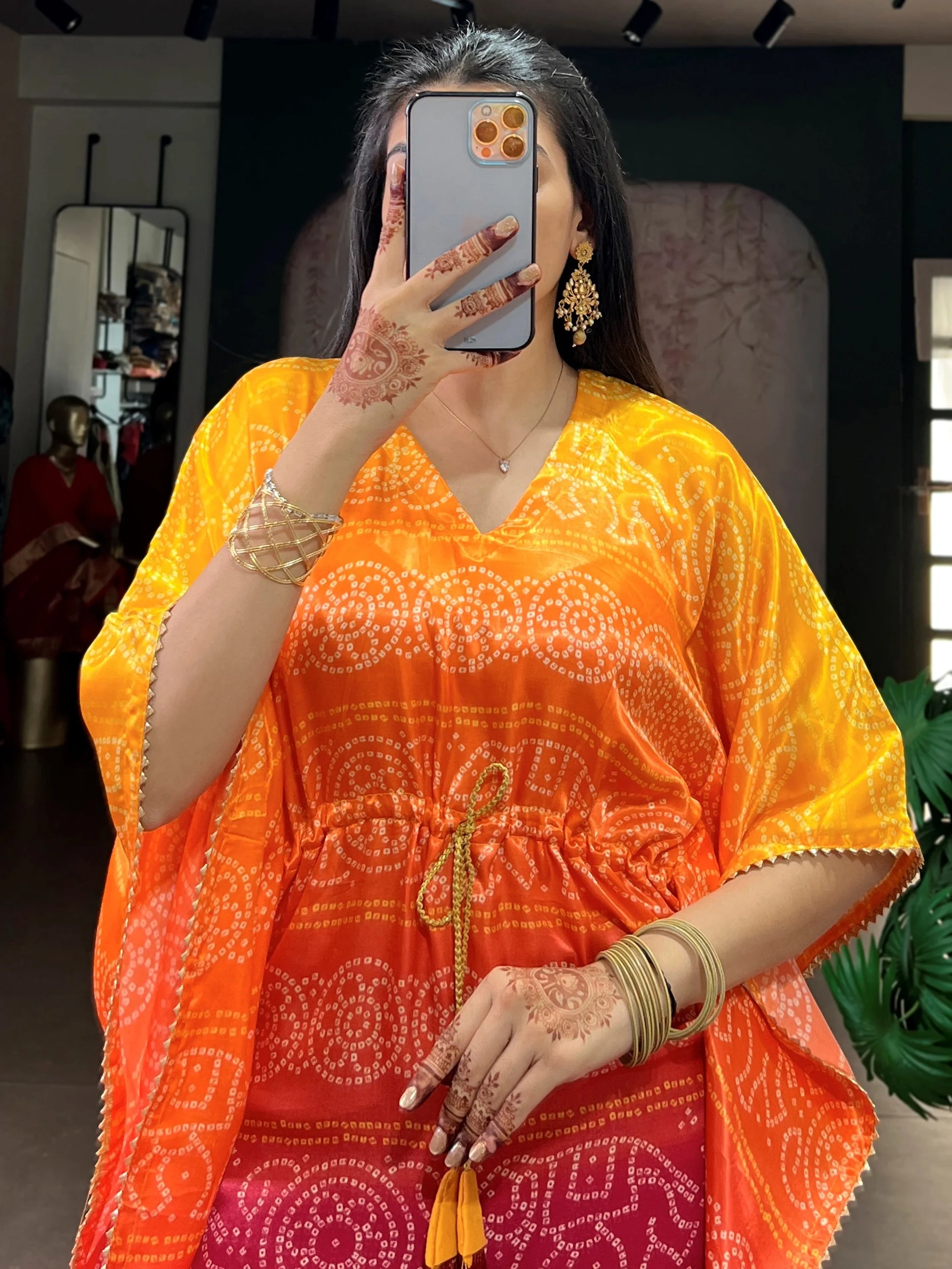 Majestic Yellow Printed Gaji Silk Festival Wear Kaftan