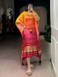 Majestic Yellow Printed Gaji Silk Festival Wear Kaftan