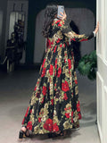 Spectacular Black Floral Printed Georgette Festival Wear Gown