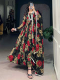 Spectacular Black Floral Printed Georgette Festival Wear Gown