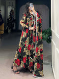 Spectacular Black Floral Printed Georgette Festival Wear Gown
