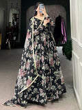Stunning Black Floral Printed Georgette Festive Wear Gown