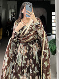 Fascinating Brown Floral Printed Georgette Evening Wear Gown With Dupatta