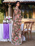 Captivating Olive Green Floral Printed Chiffon Event Wear Saree