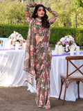 Captivating Olive Green Floral Printed Chiffon Event Wear Saree