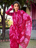 Wonderful Pink Floral Printed Chiffon Casual Wear Saree With Blouse