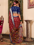 Attractive Maroon Kalamkari Printed Cotton Traditional Saree With Blouse