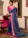 Wonderful Navy Blue Kalamkari Printed Cotton Casual Wear Saree