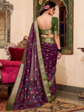 Beautiful Wine Kalamkari Printed Cotton Casual Wear Saree With Blouse