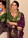 Beautiful Wine Kalamkari Printed Cotton Casual Wear Saree With Blouse