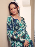 Beautiful Navy Blue Floral Printed Georgette Event Wear Saree